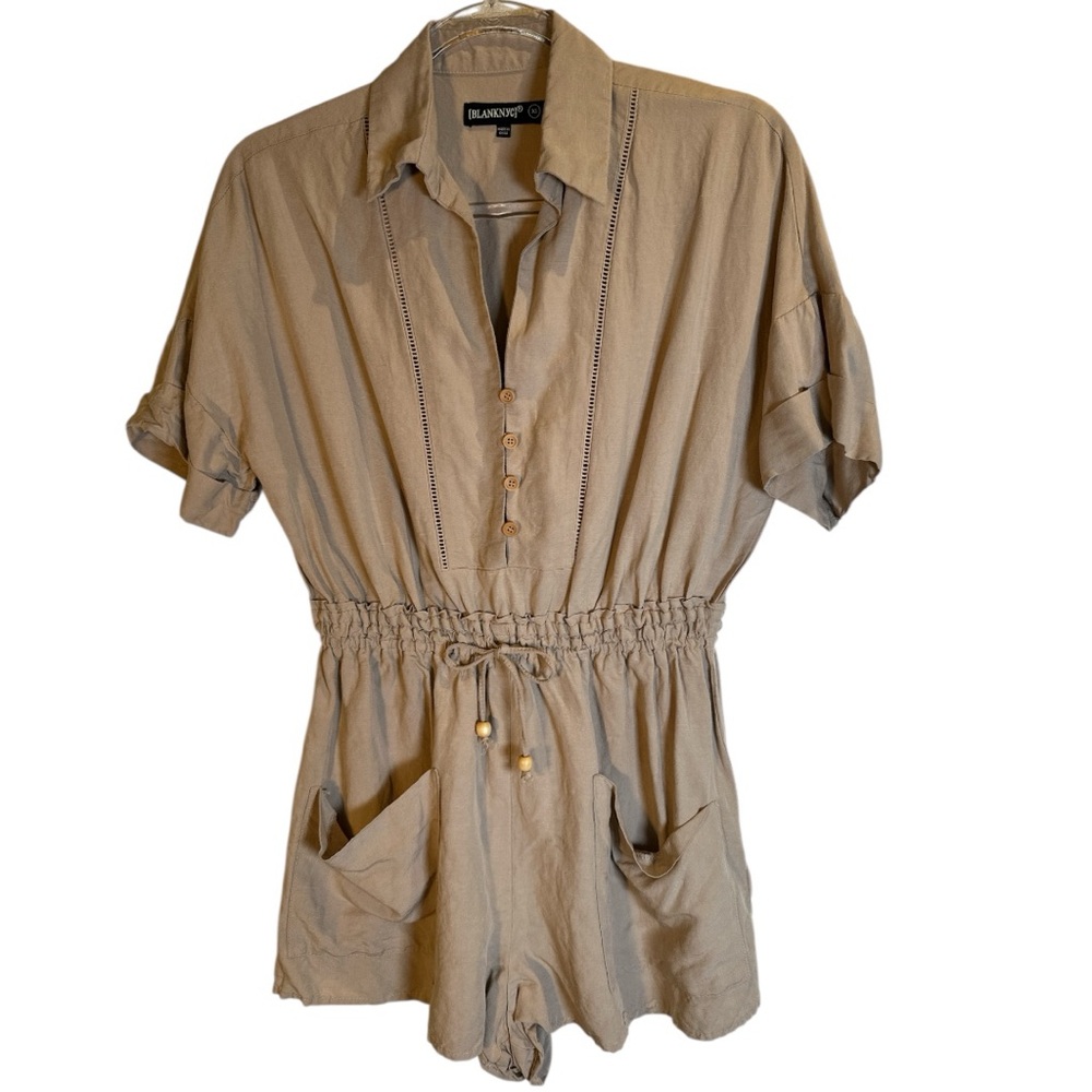 Blank NYC Linen Tan Button-Up Romper